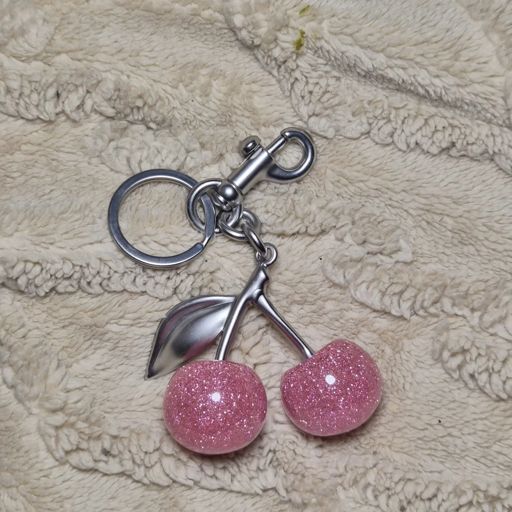 Sparkling Pink Cherry Keychain
